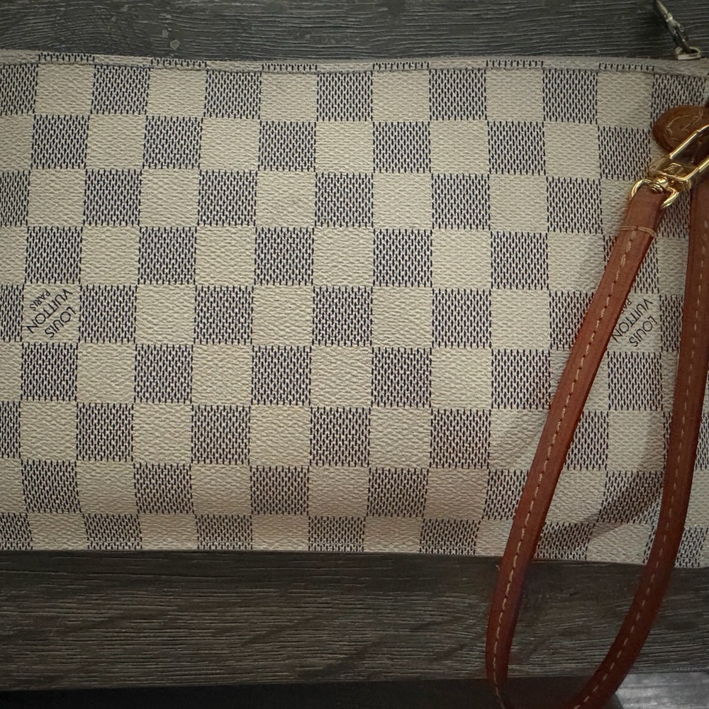 Louis Vuitton Damier Azur Wristlet in Beige and Brown
